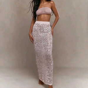 Mesh Crochet Sequin Embellish Maxi Skirt